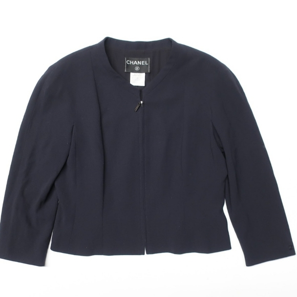 Chanel Women's Black Zip-Up Blazer Size 42